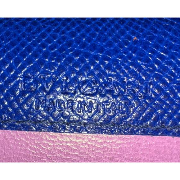 BVLGARI Long Wallet Logo Clip Bi-Fold Royal Blue Leather Light Pink Lining - Picture 6 of 16